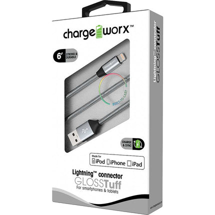 "GLOSS" Tuff 6ft Lightning  Sync & Charge Cable, Silver