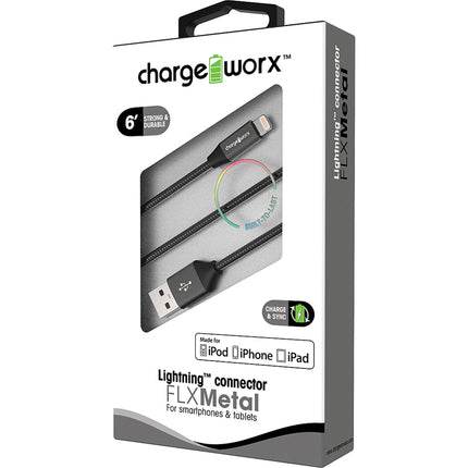"FLX" Metal 6ft Lightning  Sync & Charge Cable, Black
