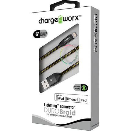 "DURO" Braid Metal 6ft Lightning  Sync & Charge Cable, Black