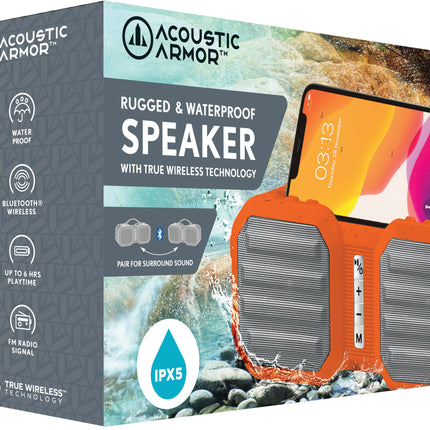 "Ranger" Portable Speaker Water Resistant and Rugged, Grey/Orange