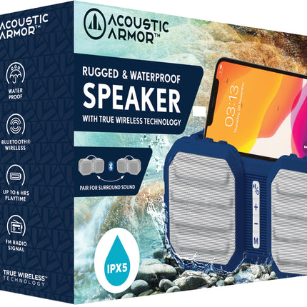 "Ranger" Portable Speaker Water Resistant and Rugged, Blue/White