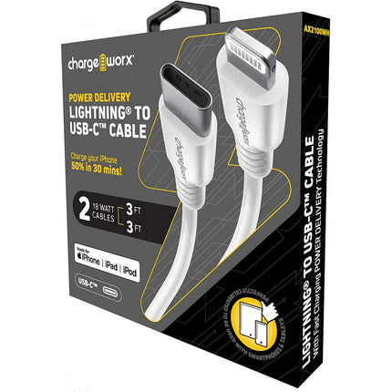Power Delivery 3ft Cables Lightning to UCB-C, 2 Pack, White
