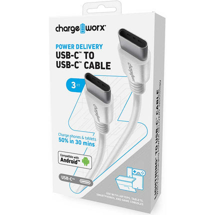 3 FT USB-C™ to USB-C™ Cable with Fast Charging POWER DELIVERY Technology, White