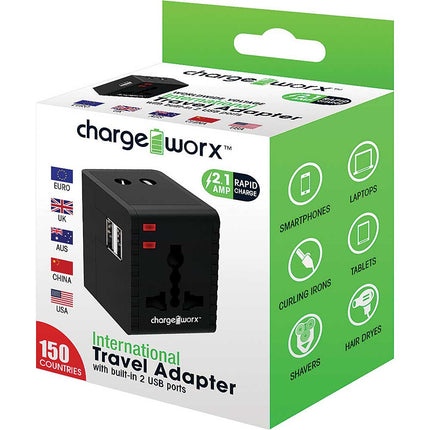 Dual USB International Travel Adaptor, Black