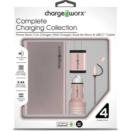 Metallic Complete Charging Collection w/Micro USB & USB-C Cable, Rose Gold