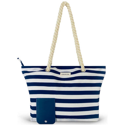 Wine Tote Bag, Navy Stripe Design