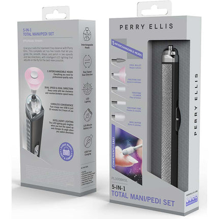 ECHARGEABLE SALON STYLE MANICURE SET WITH LED LIGHT, Black/Silver