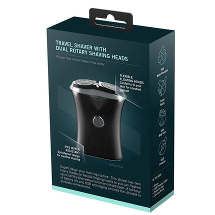 TRAVEL SHAVER W/DUAL ROTARY SHAVING HEADS, Black