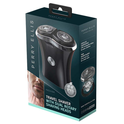 TRAVEL SHAVER W/DUAL ROTARY SHAVING HEADS, Black