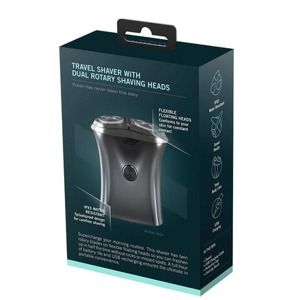 TRAVEL SHAVER W/DUAL ROTARY SHAVING HEADS, Silver