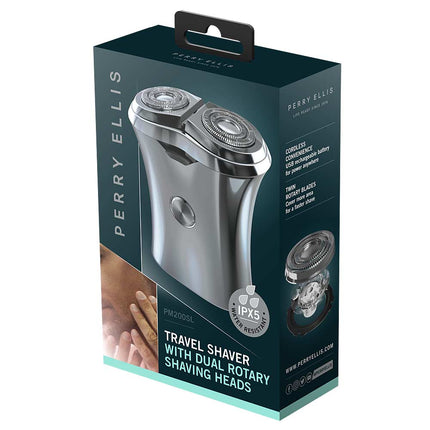 TRAVEL SHAVER W/DUAL ROTARY SHAVING HEADS, Silver