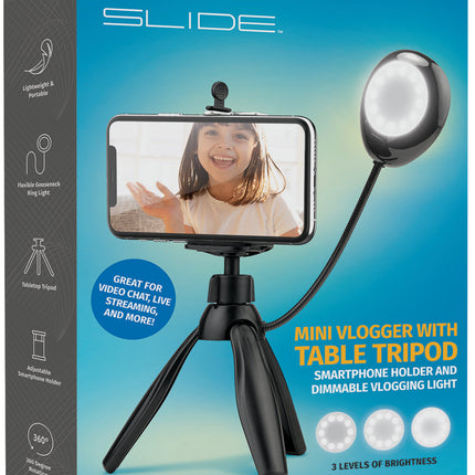 Smartphone Tripod with Adjustable Holder and Built-In-Ring Light