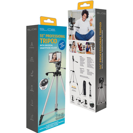 55” Professional Tripod with Universal Smartphone Holder