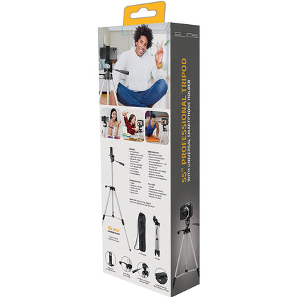 55” Professional Tripod with Universal Smartphone Holder