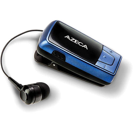 Clip On Bluetooth Headset with Retractable Earbud, Blue