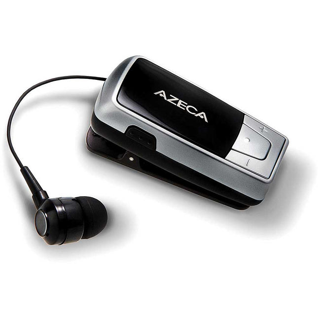 Clip On Bluetooth Headset with Retractable Earbud, Silver
