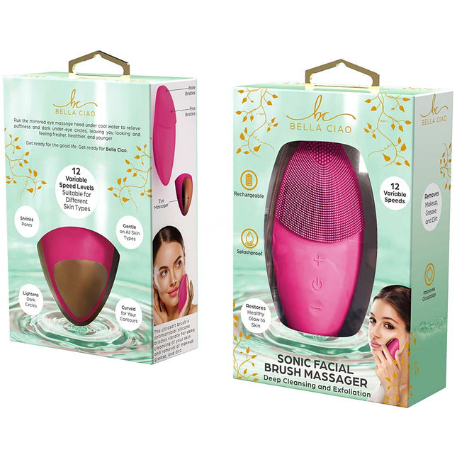 Ergonomic Silicone Facial Brush and Massager, Pink