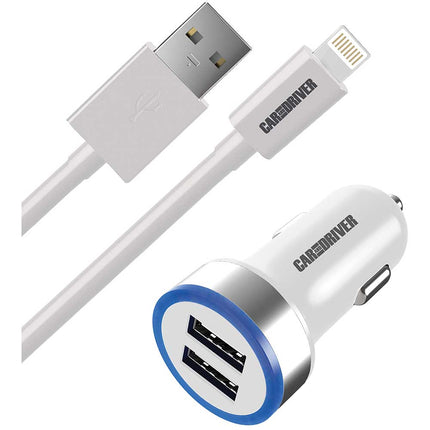 Dual USB Car Charger & 3FT Lightning Cable, White