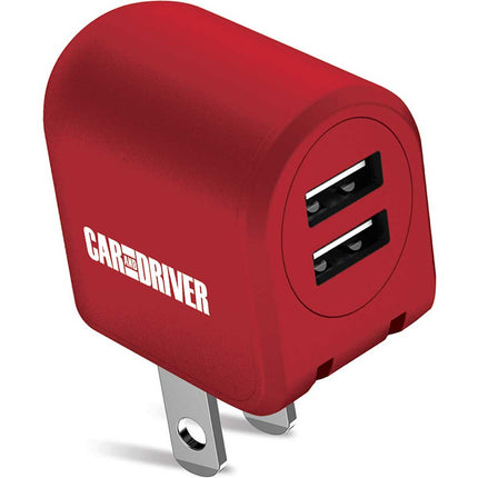 Dual USB Car Charger w/Foldable Plug, Red
