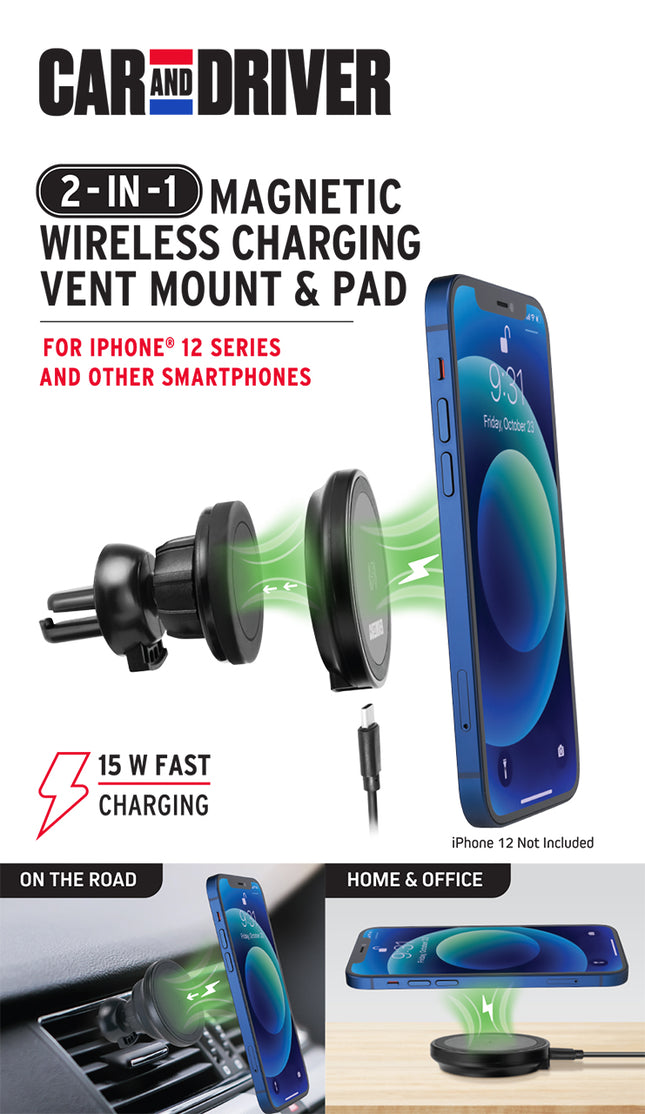 Magnetic Vent Mount with Wireless Charging for iPhone® 12 Series with Magsafe®