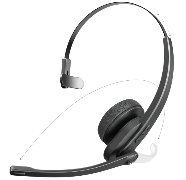 Noise-Cancelling Wireless Headset with Reversible Microphone Arm