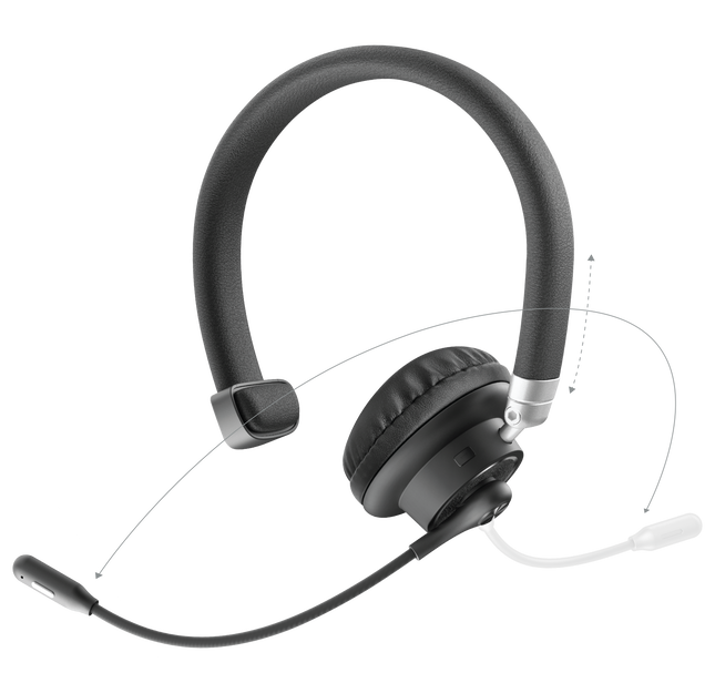 Noise-Cancelling Wireless Headset with Reversible Microphone Arm