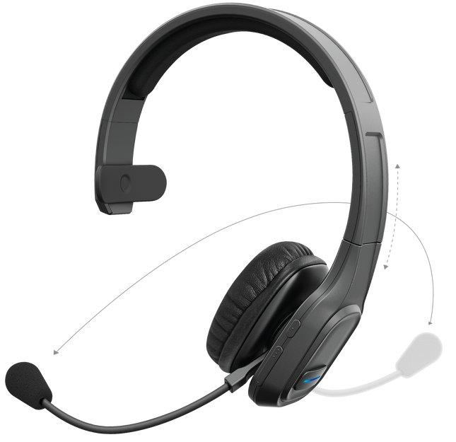 Noise-Cancelling Wireless Headset with Reversible Microphone Arm