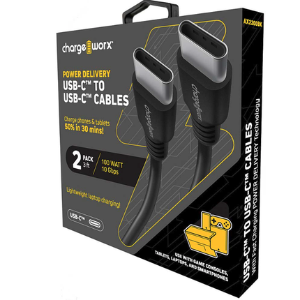 Power Delivery 3ft Cables UCB-C to UCB-C, 2 Pack, Black