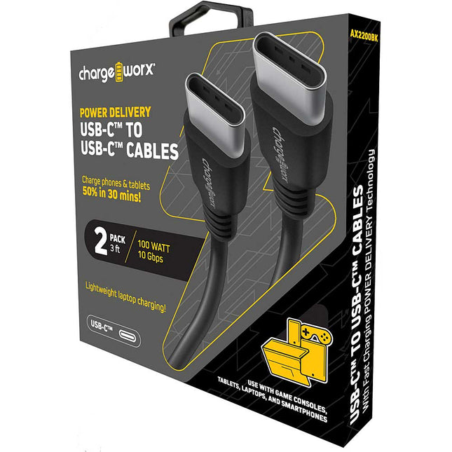 Power Delivery 3ft Cables UCB-C to UCB-C, 2 Pack, Black