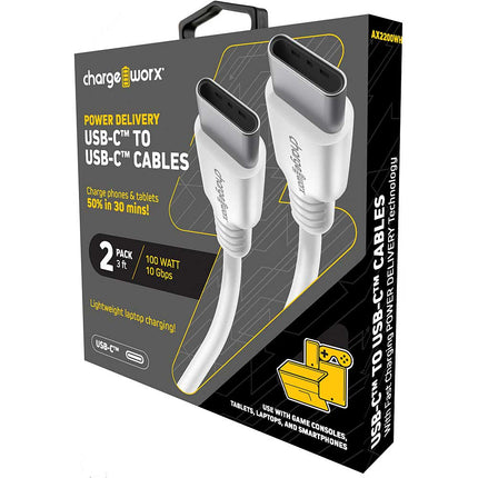 Power Delivery 3ft Cables UCB-C to UCB-C, 2 Pack, White