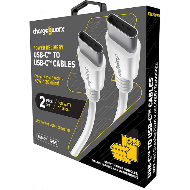 Power Delivery 3ft Cables UCB-C to UCB-C, 2 Pack, White