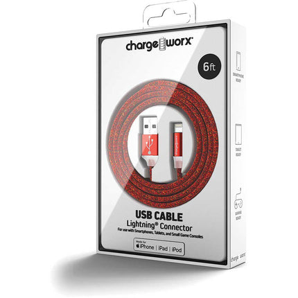 "FlexKnit" 6 FT Lightning Cable, Red