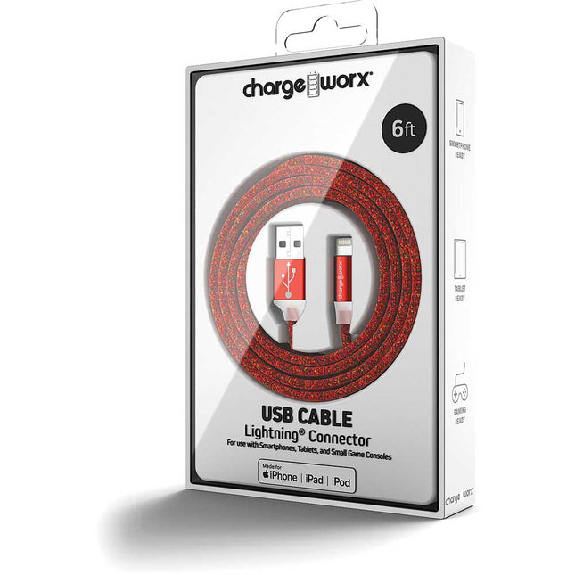 "FlexKnit" 6 FT Lightning Cable, Red