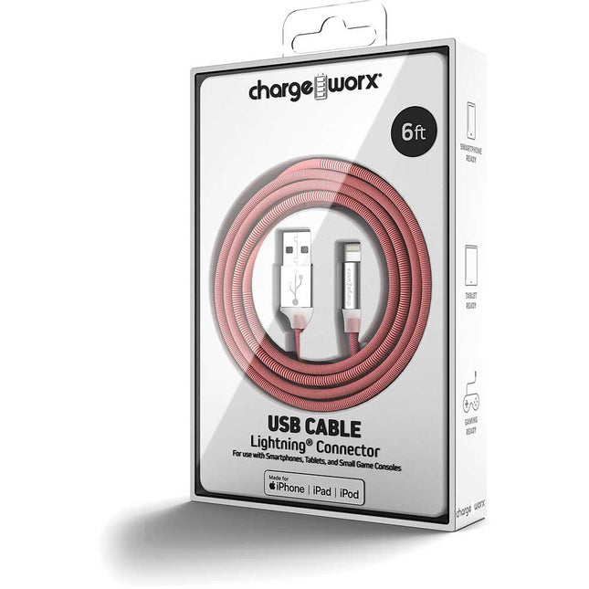 "FlexKnit" 6 FT Lightning Cable, Red/White