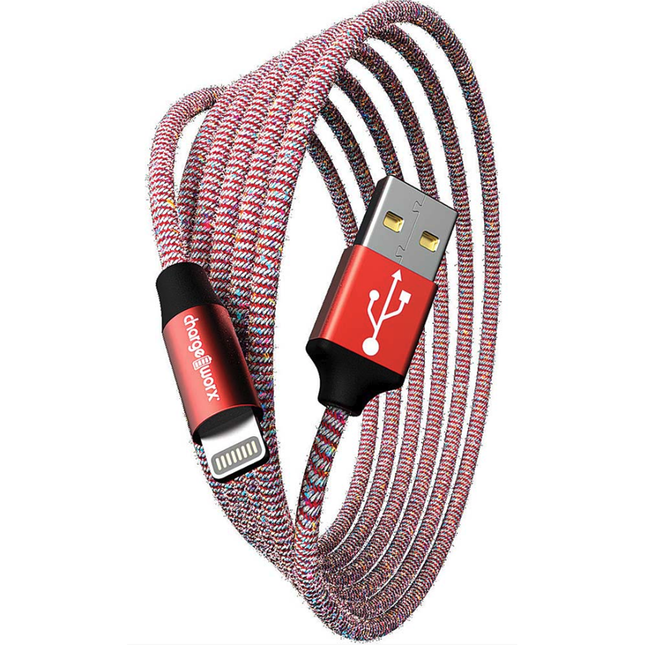 FlexKnit 10 FT Lightning Cable, Red/White