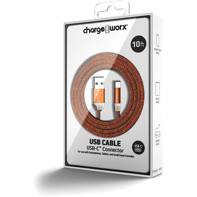 "FlexKnit" 10 FT UCB-C Cable, Orange
