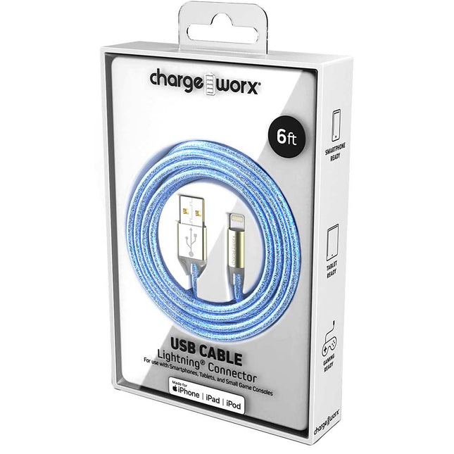 "GlowSync" 6 FT Lightning Cable, Light Blue