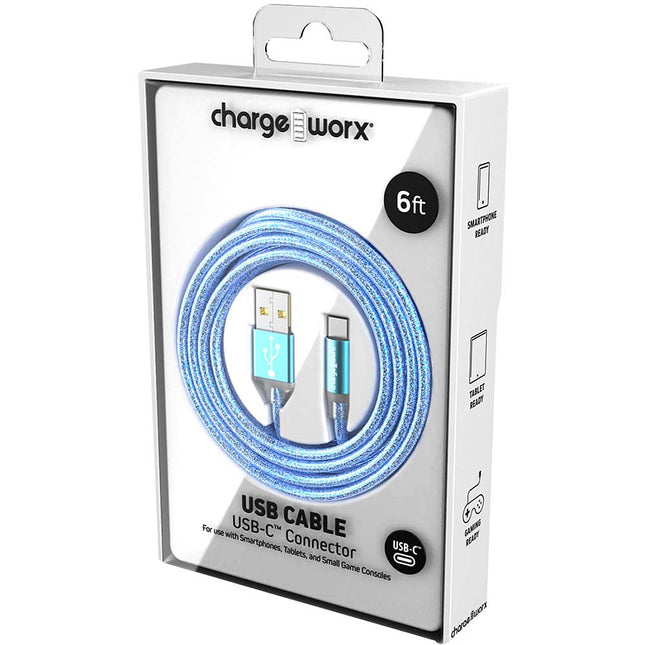 "GlowSync" 6 FT UCB-C Cable, Light Blue