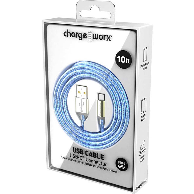 "GlowSync" 10 FT UCB-C Cable, Light Blue