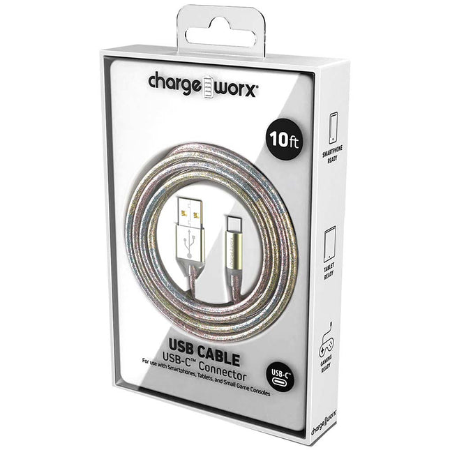 "GlowSync" 10 FT UCB-C Cable, Multicolor