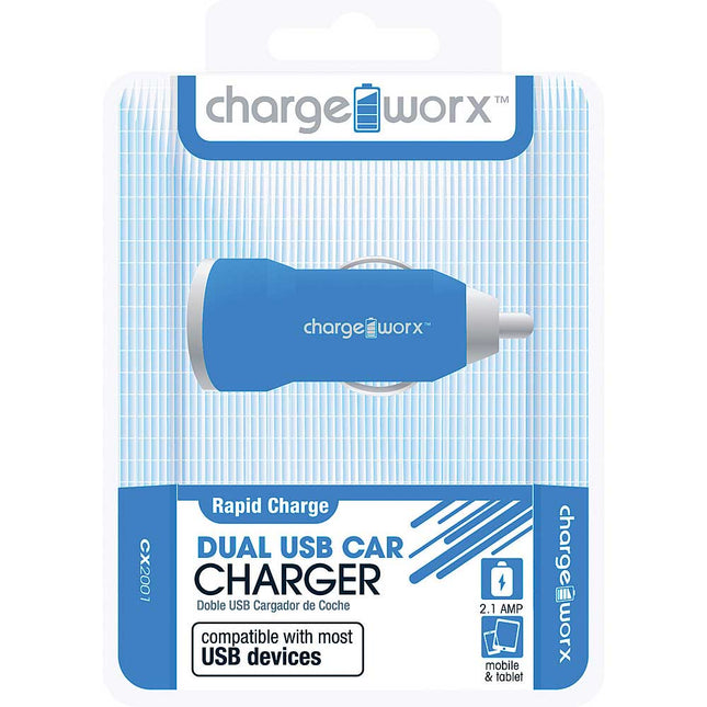CX2001BL 2.1A Dual USB Car Charger, Blue