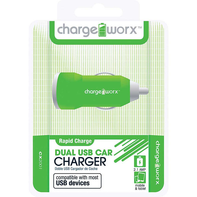 CX2001GN 2.1A Dual USB Car Charger, Green