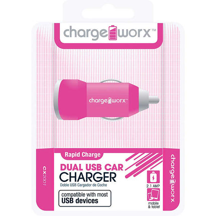 CX2001PK 2.1A Dual USB Car Charger, Pink