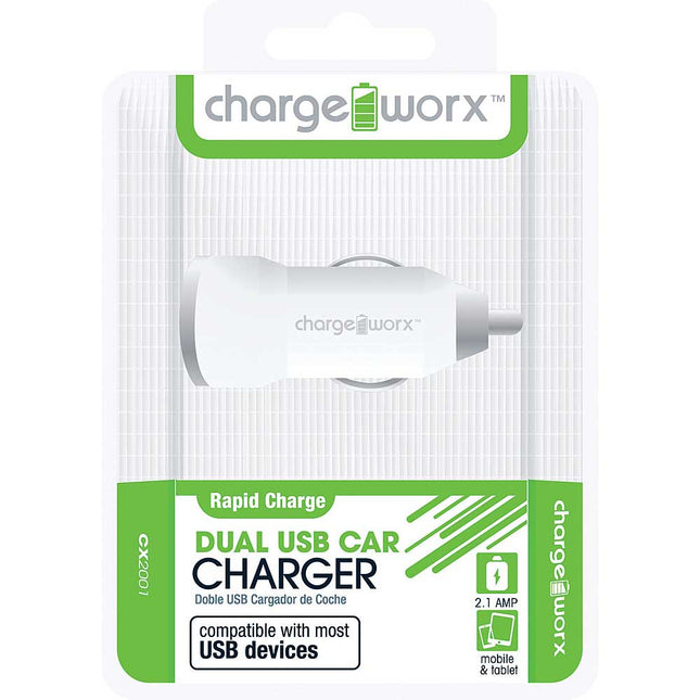 CX2001WH 2.1A Dual USB Car Charger, White