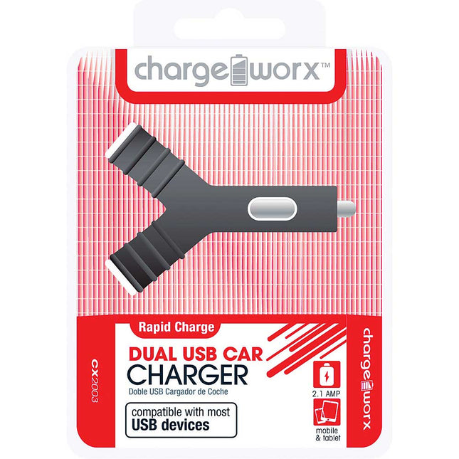 CX2003BK Dual USB "Y" Shape Car Charger, Black
