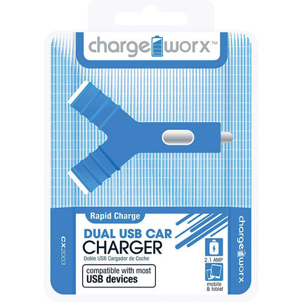 CX2003BL Dual USB "Y" Shape Car Charger, Blue