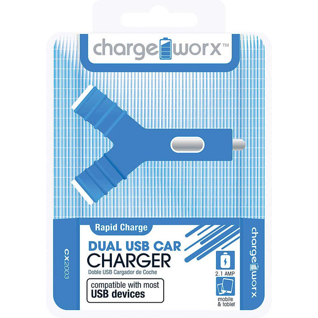 CX2003BL Dual USB "Y" Shape Car Charger, Blue