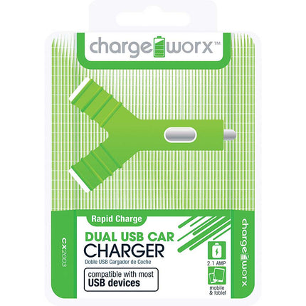 CX2003GN Dual USB "Y" Shape Car Charger, Green