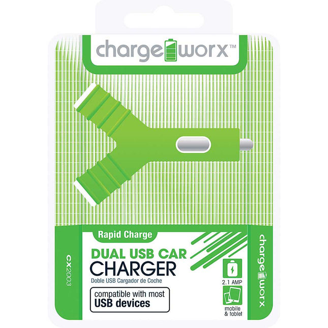 CX2003GN Dual USB "Y" Shape Car Charger, Green