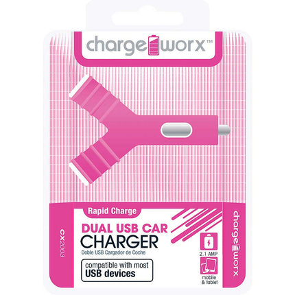 CX2003PK Dual USB "Y" Shape Car Charger, Pink